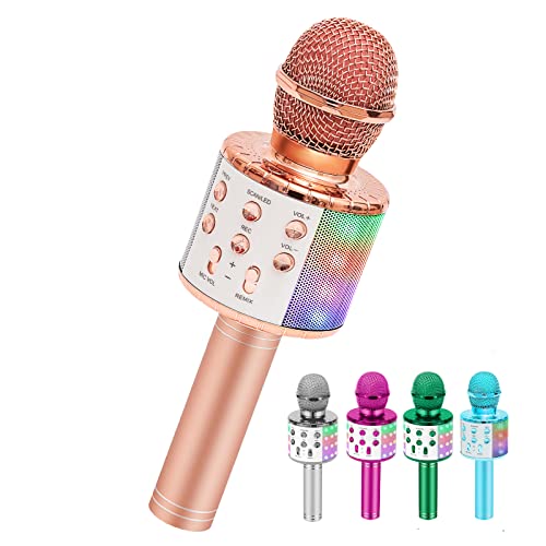 Alversun Wireless Karaoke Microphone for Kids, Bluetooth Karaoke Microphone Portable Handheld Singing Karaoke Mic Speaker Gifts for 3 4 5 6 7 Years Old Toys Girl Boy, Rose Gold