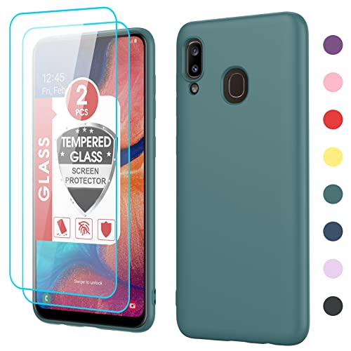 Galaxy A20 Phone Case, Galaxy A20 Case with 2 Pack Tempered Glass Screen Protector for Women Men, LeYi Liquid Silicone Slim Protective Phone Case for Galaxy A20/ A30/ M10s, Green