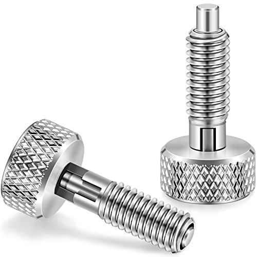 Hand Retractable Spring Plunger with Knurled Handle Stainless Steel Lock out M6 Type Quick Release Pins for Rolling Toolbox, 1/4”-20 Thread Size 0.500” Thread Length Without Patch (Silver, 2 Packs)