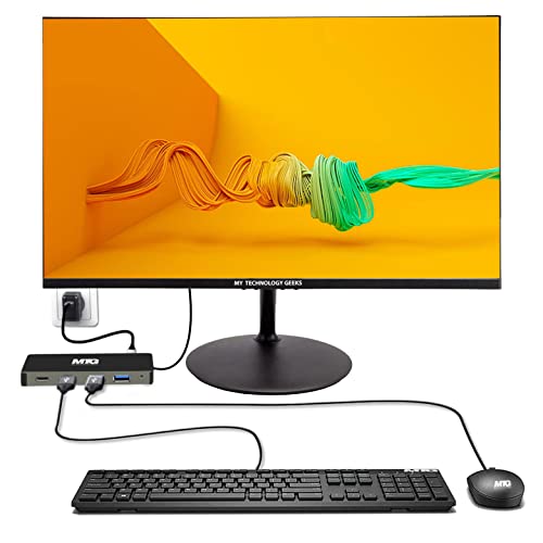 MTG Desktop Bundle 24″ 1080p LCD Monitor – Full HD, 75Hz, 3ms, VESA Mountable, USB C Docking Station 10 in 1 Hub (Power Adapter not included) for Windows and Mac, with MTG USB wired Keyboard and Mouse