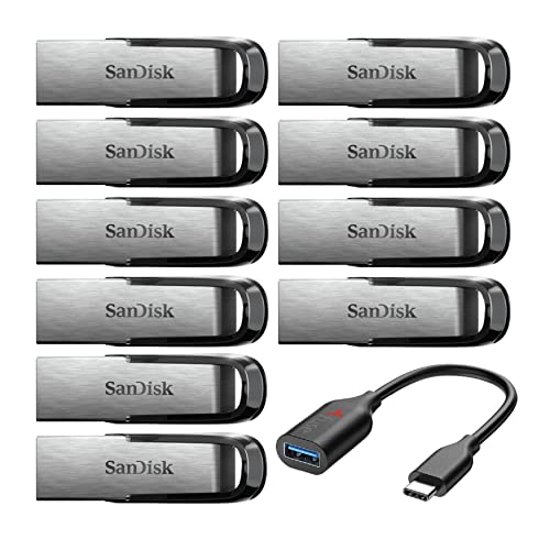SanDisk 32GB Ultra Flair USB 3.0 Flash Drive (10-Pack) with USB-C Adapter Bundle (11 Items)