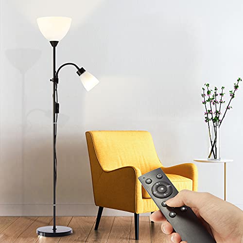 Elycony LED Modern Floor Lamp, Torchiere Floor Lamp with Adjustable Reading Lamp, Remote Control & Button Switch, 3 Color Temp & Stepless Dimming, Perfect for Bedroom, Living Room (LED Bulbs Included)
