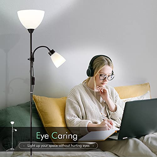 Elycony LED Modern Floor Lamp, Torchiere Floor Lamp with Adjustable Reading Lamp, Remote Control & Button Switch, 3 Color Temp & Stepless Dimming, Perfect for Bedroom, Living Room (LED Bulbs Included) | The Storepaperoomates Retail Market - Fast Affordable Shopping