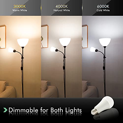 Elycony LED Modern Floor Lamp, Torchiere Floor Lamp with Adjustable Reading Lamp, Remote Control & Button Switch, 3 Color Temp & Stepless Dimming, Perfect for Bedroom, Living Room (LED Bulbs Included) | The Storepaperoomates Retail Market - Fast Affordable Shopping