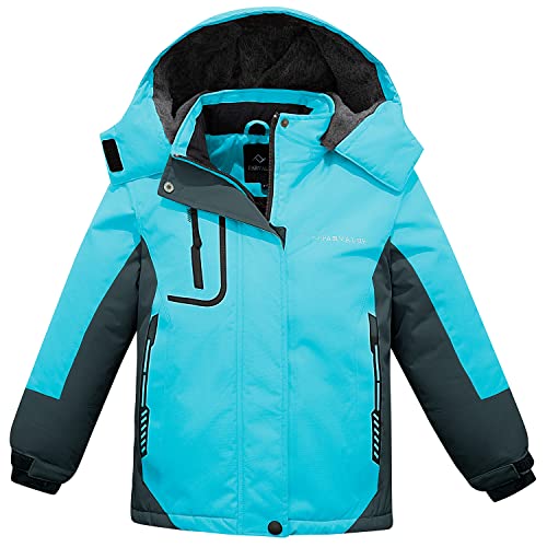 FARVALUE Girls Waterproof Ski Jacket Windproof Winter Coat Warm Snow Coat Outdoor Raincoats with Removable Hood Blue 14-16