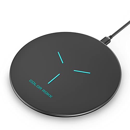 Color Rokk Wireless Charging Pad,Qi-Certified 15W Max Fast Wireless Charger for Google Pixel 6/6 Pro,Samsung Galaxy S22 Ultra/S22+/S21,iPhone 14/13 Pro Max/13 Mini/12(No AC Adapter) (Black)