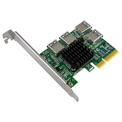 SYONCON PCIe 1 to 4 Riser Card 4X, Pcie 4X Splitter 1 to 4 PCI Riser Card, 4 Risers into 1 PCI Card, PCIe Risers 4X to External 4 PCI-e USB 3.0 Adapter Multiplier for Bitcoin Miner Device