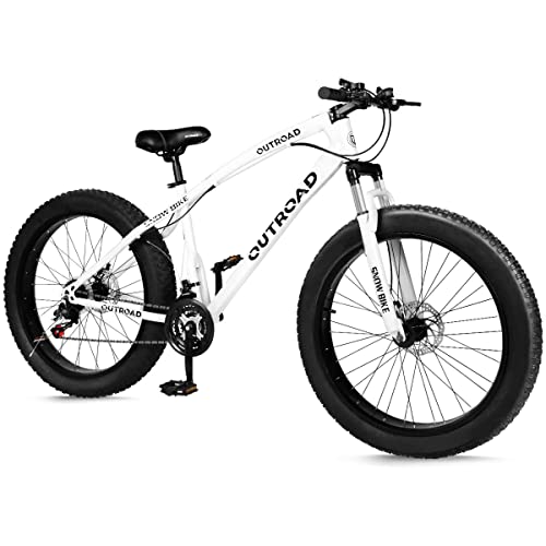 PanAme 26 Inch Fat Tire Mountain Bike for Men Women, 21 Speed Shimano Drivetrain, 4 Inch Wide Tire, Steel Frame, Dual Disc Brakes, Multiple Color
