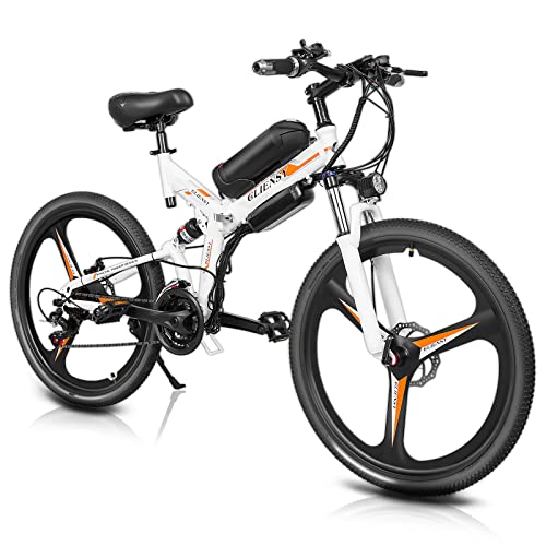 Electric Bike for Adults, 26″ 350W Ebike Fat Tire Electric Mountain Bike with Shock Absorption, 5-Speed Adjustment Bicycle with Smart Dashboard, 36V Removable Lithium Battery(Orange White)