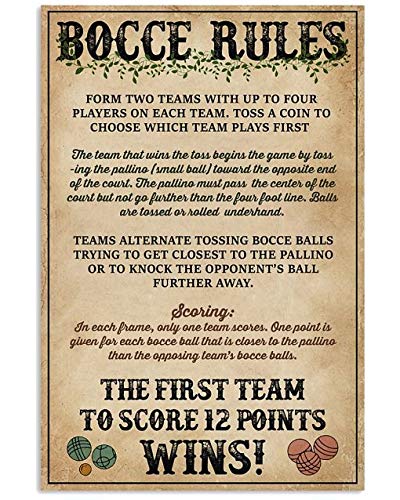 Bocce Rules Retro Metal Tin Sign Vintage Sign for Home Coffee Garden Wall Decor 8×12 Inch