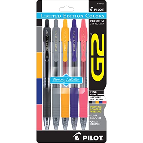 PILOT G2 Harmony Collection Limited Edition Retractable Gel Pens, Fine Point, Assorted Ink, 5/Pack