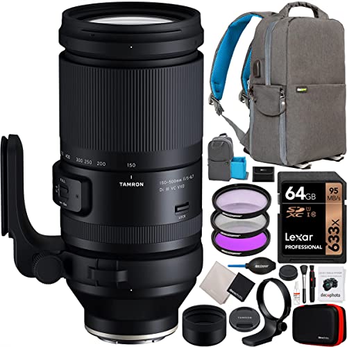 Tamron 150-500mm F/5-6.7 Di III VC VXD Zoom Lens for Sony E-Mount Full-Frame Mirrorless Cameras (Model A057) Bundle with Deco Gear Photography Backpack + UV Polarizer FLD Filter Kit and Accessories