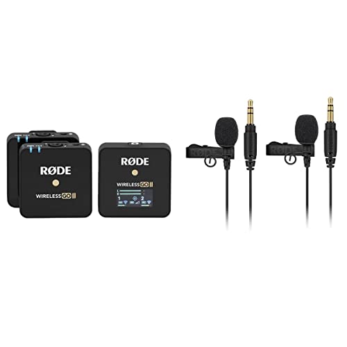Rode Wireless GO II Compact Microphone System with 2x Transmitters and 1x Receiver – With 2x Rode Lavalier GO Professional-Grade Microphone