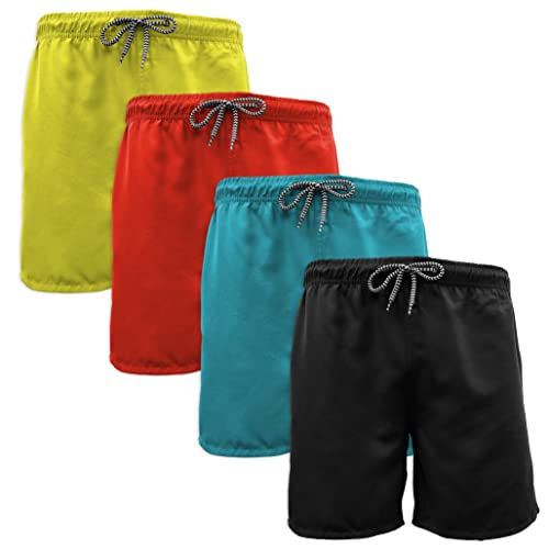 Andrew Scott Men’s 5″ Inseam Swim Trunks | Pack of 4 Quick Dry Swim Shorts w Pockets (4 Pack – Assorted Solid Color, Large)