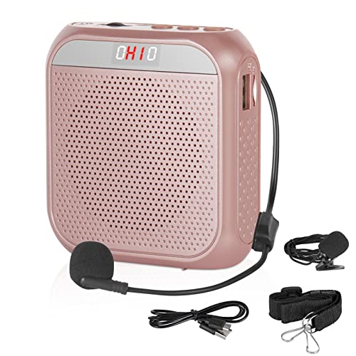 ANETAOISE Voice Amplifier Microphone Headset,2200 mAh Rechargeable Voice Amplifier Portable for Teachers,Training,Meeting,Tour Guide,Yoga,Fitness,Classroom etc (Rose Gold)