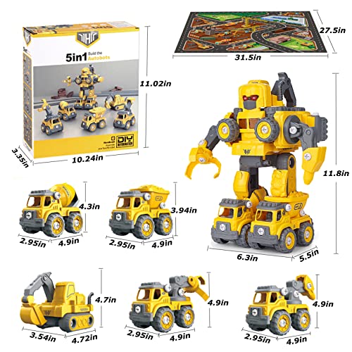 Nyhoy Robot Toys for 4 5 6 7 Year Old Boys, Take Apart Robot Toys Vehicle Set, 5 in 1 Construction Trucks Transform Toy, STEM Building Toys for Kids Ages 4-8 Gifts | The Storepaperoomates Retail Market - Fast Affordable Shopping
