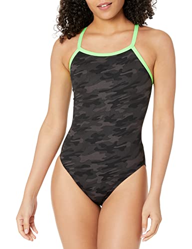 TYR Women’s Standard Durafast One Diamondfit Swimsuit, Black Camo/Green, 32