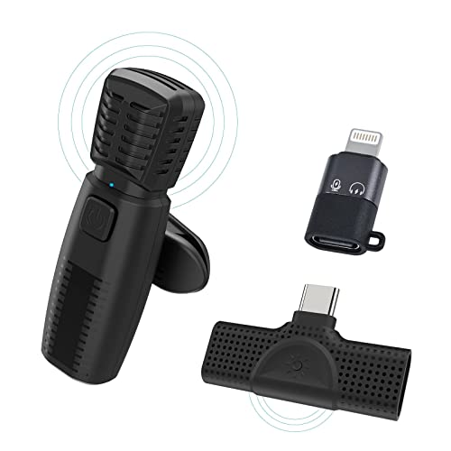HUHD Wireless Lavalier Microphone Compatible with iPhone iPad Android Devices, Plug and Play Wireless Recording Microphone for TikTok Vlog YouTube, Noise Reduction, No App or Bluetooth Needed