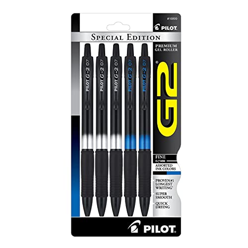 PILOT G2 Special Edition Retractable Gel Pens, Fine Point, Black/Blue Ink, 5/Pack