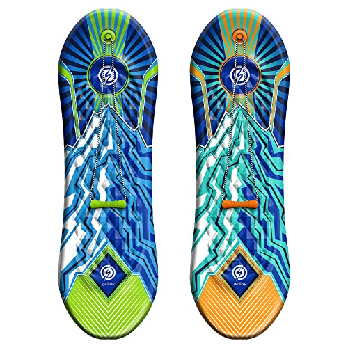 Sno-Storm Premium Foam Snowboard Sled 2-Pack | Tow Rope and Handle | Sized for Youth and Adults | Contoured Foot Deck Design | 48in-122cm Design Length | Blue Green & Blue Org Peak, (AZ21-SSSL480-2PK)