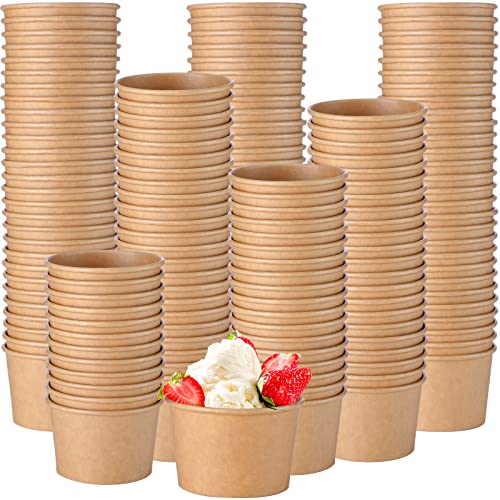 100 Pieces Paper Ice Cream Cups Disposable Sundae Bowls Kraft Paper Hot Cold Soup Snack Yogurt Dessert Small Cups for Ice Cream Baby Shower Party Supplies, Brown (8 oz)