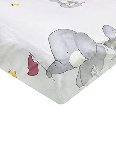 Delbree 100% Cotton Fitted Crib Sheet for Boys or Girls, Soft Baby Sheet, Standard and Toddler Mattress Cover, Elephant Stars, 28x52in, 52×28