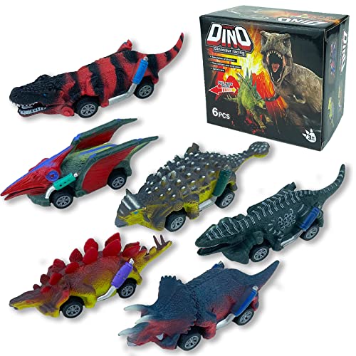 6 Pack Dinosaur Cars, Toys for 3-5 Year Old Boys | Dinosaur Toys for Kids – Dino Toy Cars with Dinosaur Monster Car & Truck Bulk, Boys Toys Toddlers Kids Gifts