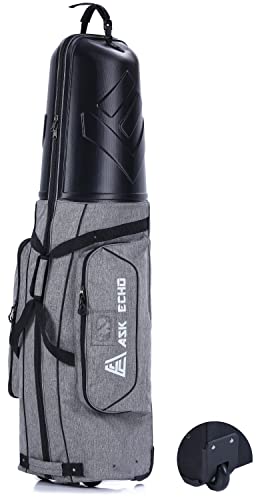 ASK ECHO Golf Travel Cover for Golf Bag with ABS Hard Top, Protect Travel Bag, with Wheels (Grey)
