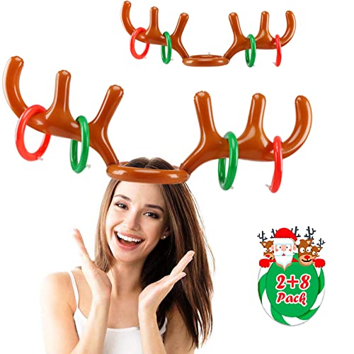 2 Sets Reindeer Antler Throwing Games, Inflatable Ring Toss Game,Family Interactive Christmas Party Games, Children’s, Suitable for Outdoor and Indoor Christmas Family Games