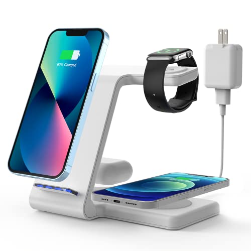 Wireless Charger Stand, 4 in 1 Wireless Charging Station for Multiple Devices, Fast Charger for Apple Watch, iPhone 14, 13, 12, 11, Pro, Pro Max, Mini, SE, XS, XR, X, 8, 8Plus, Samsung, AirPods Pro