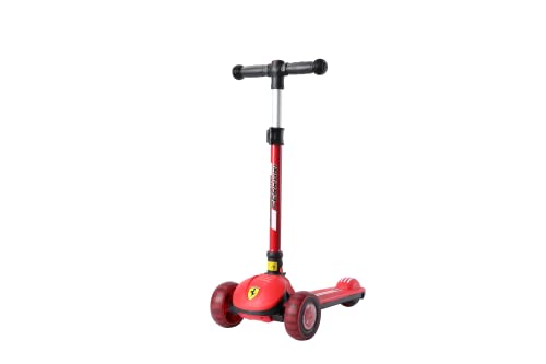 DAKOTT Ferrari Three Wheeled, Lean-to-Steer, Fold-to-Carry Italian-Designed Ferrari Scooter for Kids with Motion-Activated Light-Up Wheels for Ages 3-12 Years Old.,RED,FXK108RED