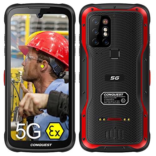 CONQUEST:S20 Rugged Smartphone Unlocked, ATEX Zone1/2 Intrinsically Safe Explosion-Proof 5G Phone 8000mAh Infrared Night Vision 48MP Camera,8G+256G,6.3” Screen,Android 11 Fingerprint,Dual SIM,NFC,GSM