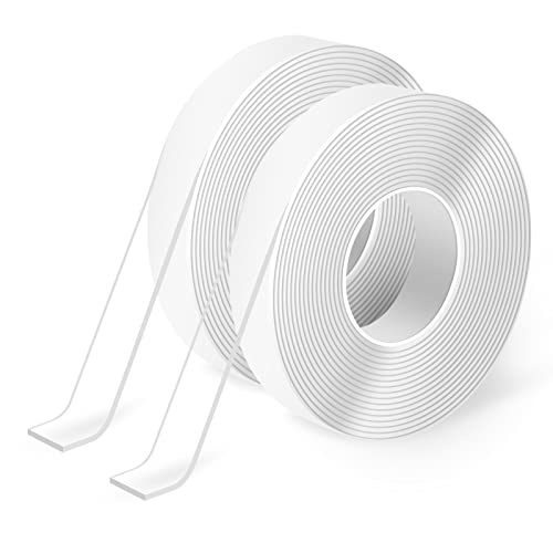 Art3d Nano Double-Sided Adhesive Tape (2-Roll of 10FT), Multipurpose Transparent Foam Tape for Carpet Mats/Paste Items/Photos Frames/Craft Wall Mounting