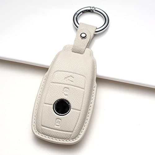 SSJABH, Car Key Case – Genuine Leather Protector Keychain for Suit Mercedes Benz E Class, 2018 up S 2017 W213 Fob Cover Smart Remote Holder .（for B Model White）, 4654321259, (White)