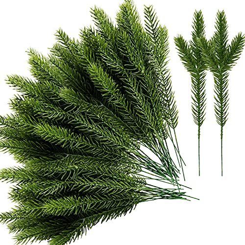 30Pcs Artificial Pine Needles Branches Garland-10.2×2.5 Inch Green Plants Pine Needles,Fake Greenery Pine Picks for DIY Garland Wreath Christmas Embellishing and Home Garden Decoration