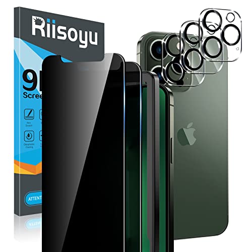 Riisoyu [2+3 Pack for iPhone 13 Pro Max 6.7 inch Privacy Screen Protector, with 3 pcs Camera Lens Protector, Anti Spy Tempered Glass 9H Hardness Easy Installation Bubble Free Case Friendly – [Black]