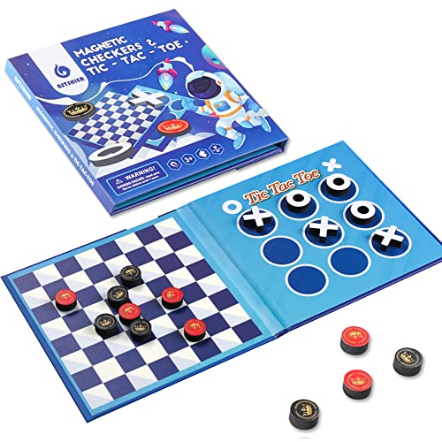 Travofun 2 in 1 Board Games for Kids Checkers Sets Board Games for Kids Travel Toys Magnetic Travel Games Foam Checker Pieces Young Kids Board Games Family Board Game (Checkers&Tic-Tac-Toe)