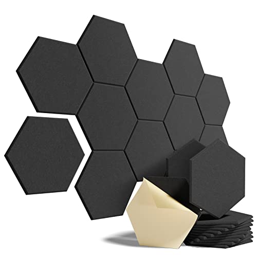 12 PACK Acoustic Foam,Self-adhesive Sound Proof Panels,12 X 10.5 X 0.4 Inches Sound Proof Foam Panel,High Density Fireproof Wall Panels,Acoustic Treatment for Studio,Office,Home,Gaming Room(BLACK)
