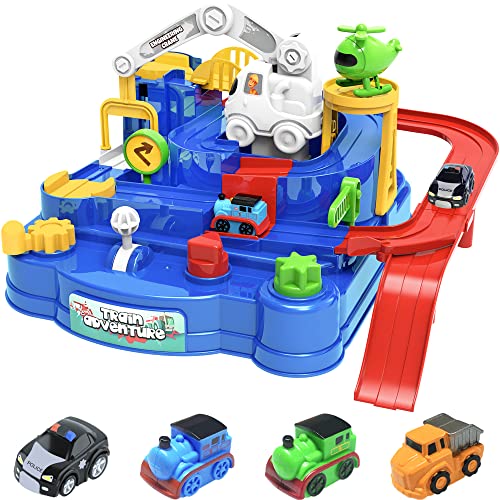 Kids Race Track Toddler Boy Car Toys Age 3 4 Year Old Boys Girls Preschool Puzzle Rail Car Adventure City Rescue Game Parking Garage Playset Birthday Educational Gifts for Kids Ages 3 4 5 6 Years Old