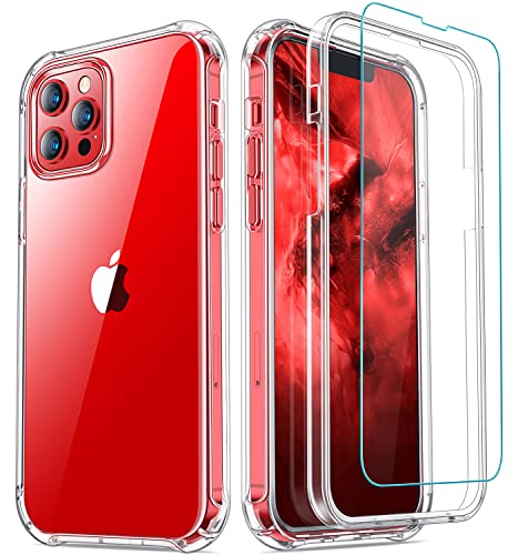 CANSHN Clear Shockproof Compatible with iPhone 13 Pro Case, [2 x Tempered Glass Screen Protector] [360 Full Body Protection] Heavy Duty Protection Phone Case Cover 6.1 inch 2021, Clear