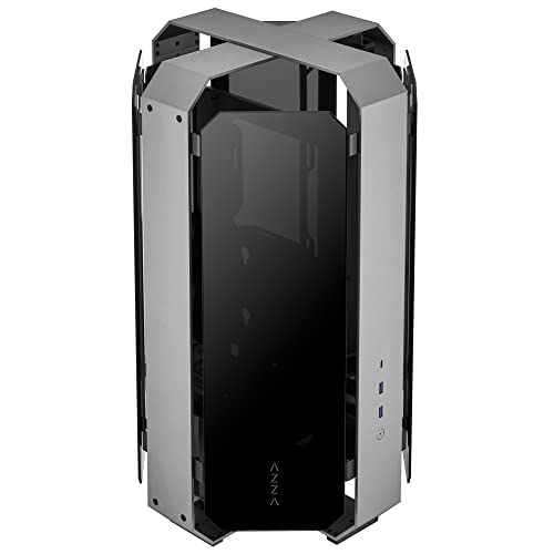 AZZA Opus PC Case – ATX Tower with 360° Design, Quad Detachable Tempered Glass Panels & CNC-Milled Aluminum Frame, Dual Orientations, Supports 360mm GPU & Radiator – PCI-e 3.0 x16 Riser Cable
