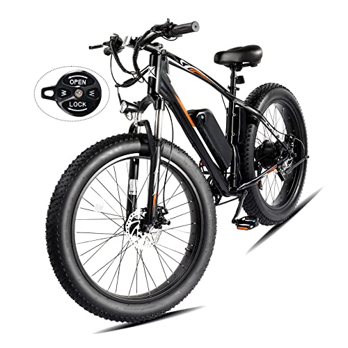 PEXMOR Electric Bike for Adult, 26″x4.0 Fat Tire Electric Bicycle EBike 500W 48V 13AH Removable Battery w/Lockable Suspension Fork,20MPH Electric Mountain Bike Shimano 7 Speed Dual Disc Brake(Orange)