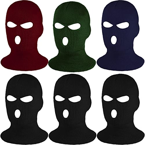 Geyoga 6 Pieces 3 Hole Balaclava Full Face Cover Ski Balaclava Winter Outdoor Sport Knitted Face Cover for Outdoor Sports (Cute Colors)