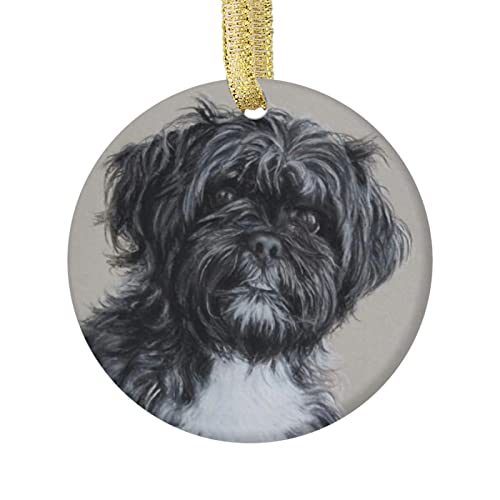field tree Black and White Shih Tzu Personalized Christmas Ornament,Hanging Ornaments for Christmas Tree Holidays Colorful Ornament 2.75 Inch