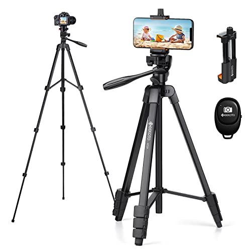 GEEKOTO Phone Tripod,55 inches Aluminum Camera/Mobile Phone Tripod with Carrying Bag with a Maximum Load of 6.6 pounds,Portable Tripod for Photography and Video Recording