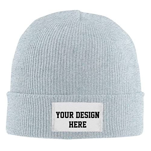 Custom Unisex Knit Beanie Hats,Personalized Add Your Text Image Winter Warm Soft Slouchy Knit Cap for Men and Women Gray,One Size