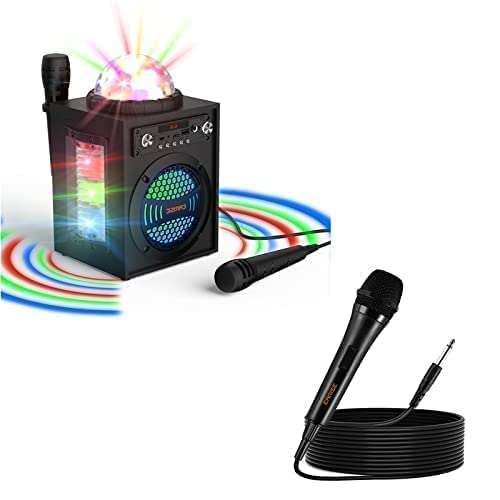 EARISE T12 Pro Karaoke Machine with Room-Filling Lights + W1 Wired Dynamic Vocal Microphone