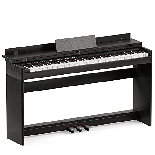 UMOMO UMO-710 88 Key Full Size Digital Piano Electric Keyboard w/Music Stand+Power Adapter+3-Pedal Board+Instruction Book+Headphone Jack for Beginner/Adults, Black(Piano Only)