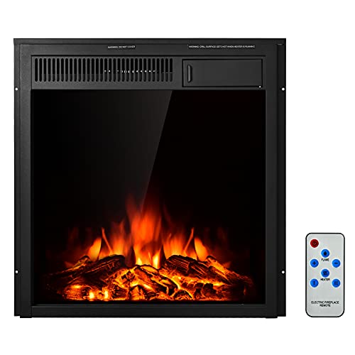 COSTWAY 22.5-Inch Electric Fireplace Inserts, 1500W Wall Recessed and Freestanding Decorative Fireplace with Remote, 7 Brightness Settings, Overheat Protection, Fireplace Heater for Indoor Use