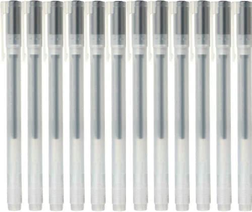 Moma Muji MUJI 0.38mm Black color Gel Ink Cap Type Ballpoint Pen 12 Pieces Set with Original Pen Case,12 Count (Pack of 1)(M00312)
